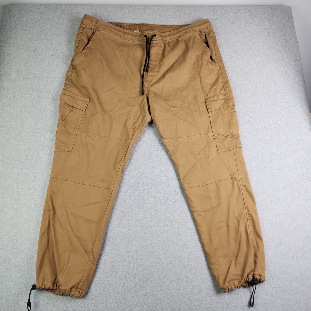Lazer Cargo Pants Mens 2XL Tan Utility Stretch Drawstring Elastic Waist Outdoor